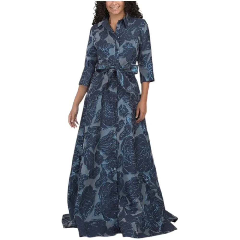 RENE BY RENE RUIZ Three-quarter Sleeve Fil Coupe Shirt Gown With Belt - Picture 1 of 3